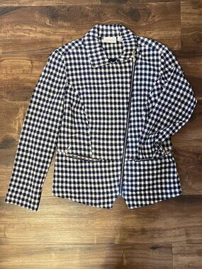 Navy & white Checked Moto Jacket